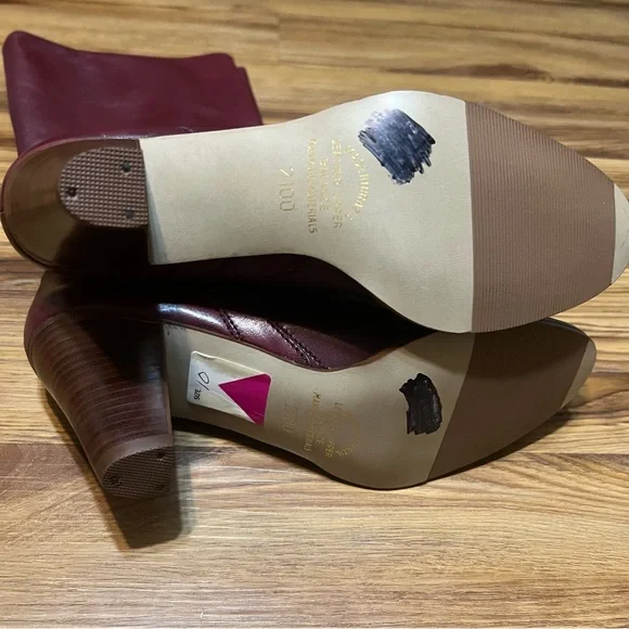 Vintage Leather Cone Heel Knee High Boots Wood Stack Heel Thom McAn Red 10B - Picture 5 of 10